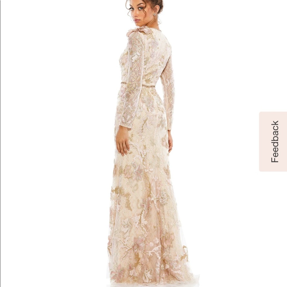 SOLD. Mac Duggal Floral Embroidered Lace Trumpet Gown - Picture 2 of 6